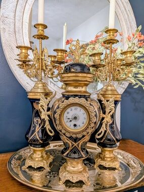 Antique Vintage Mantle Clock/Candleabra  Set

~ French - Circa 1900 ~